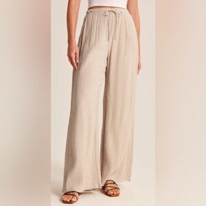 XS Abercrombie & Fitch Cream Crinkle Textured Wide Leg Pant Coastal